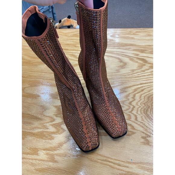 Stella McCartney Cowboy Crystal Embellished Booties Women's 8 Rust (s19) - Picture 13 of 15